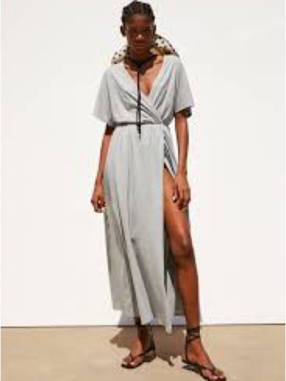 NWT ZARA Gray Wrap Maxi Dress with Side Slit Size Small